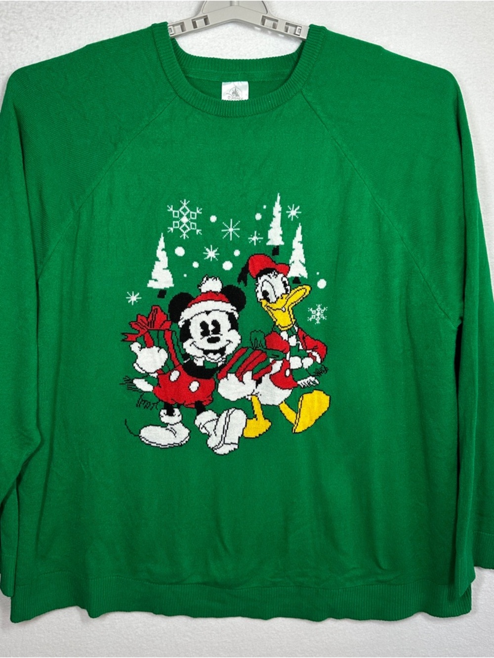 Disney Parks Holiday Sweater XXL Green Christmas Mickey Mouse Donald Duck